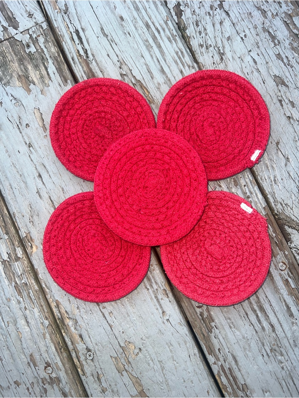 Set of 5 Red Braided Round Coasters